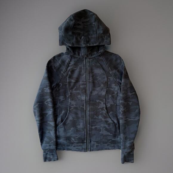 Lululemon Scuba Hoodie 6 Black Camo Full Zip Jacket Workout Athleisure Yoga - Picture 1 of 9